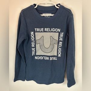 TRUE RELIGION Boys Navy Waffle Knit Long Sleeve Shirt | Size 6